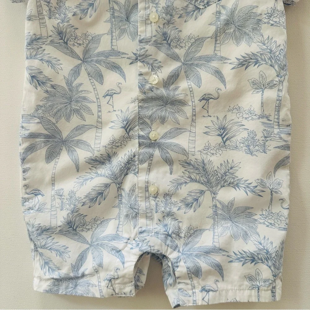 Janie and Jack 6-12 Months Baby Boy Blue White Tropical Romper Spring Summer - Picture 2 of 6